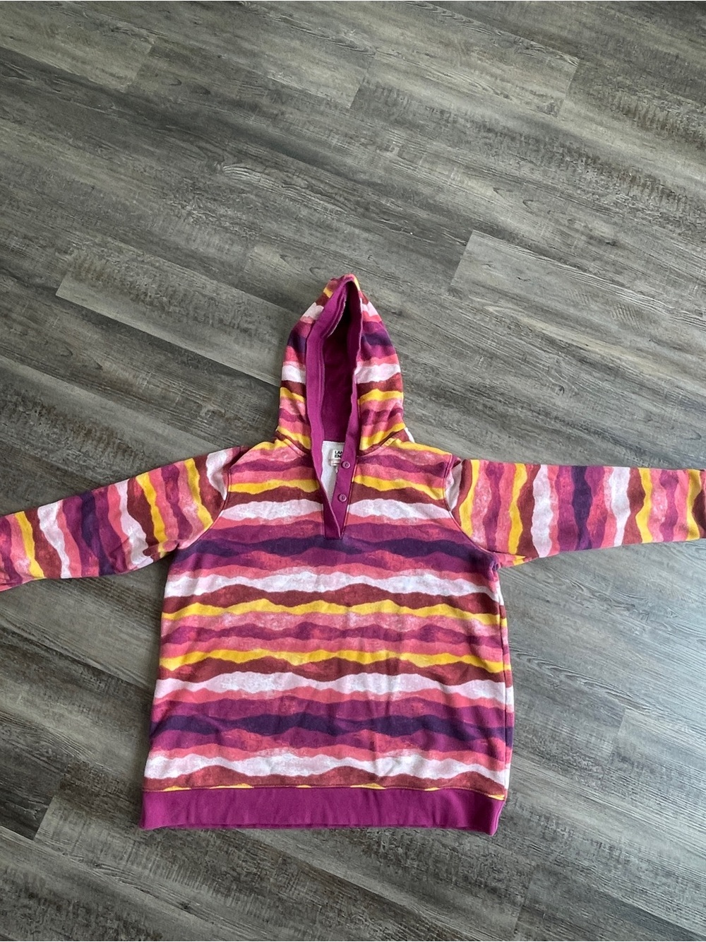 Women’s 1X Lands' End Striped Hooded Pullover - Pink, Yellow & Maroon